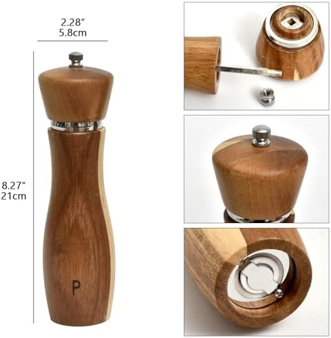 Acacia Wood Salt and Pepper Mill Set with Adjustable Spindles