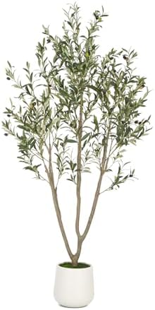 VIVATREES Olive Tree Artificial Indoor 6FT with White Planter