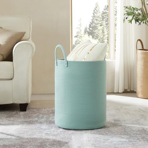 15Dx20H Inches Tall Green Cotton Rope Laundry Basket