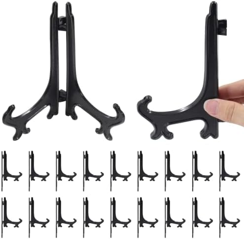 Zorfeter 25Pcs 4Inch Black Plastic Easel Stands Display Holders