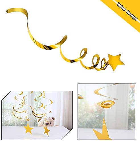 BEISHIDA Gold Star Hanging Swirl Decorations Pack of 15