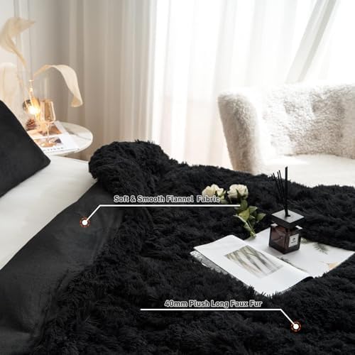 CHOSHOME Plush Shaggy Duvet Cover Twin 3PCS Set Black