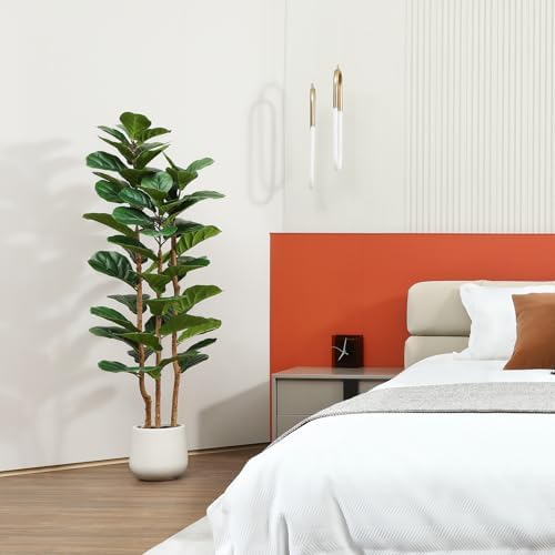 OAKRED Artificial Fiddle Leaf Fig Tree with White Planter 5ft