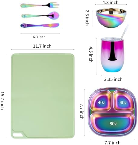 Stainless Steel Plates Set with Green Placemats