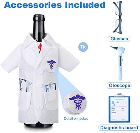 Geiserailie 4 Pcs White Coat Wine Cover Bag with Necklace Tie Shape