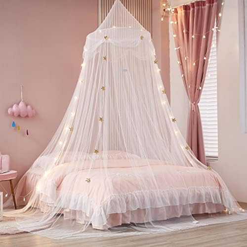 Gold Star Princess Bed Canopy with Lights for Girls and Boys