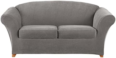 SureFit Stretch Pique 2-Seat Loveseat Covers - Flannel Gray