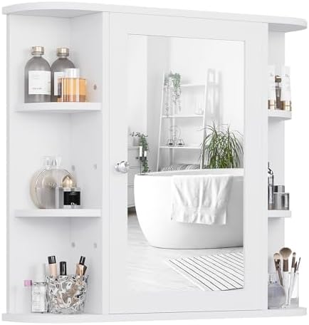 Shintenchi White Bathroom Wall Cabinet with Mirror