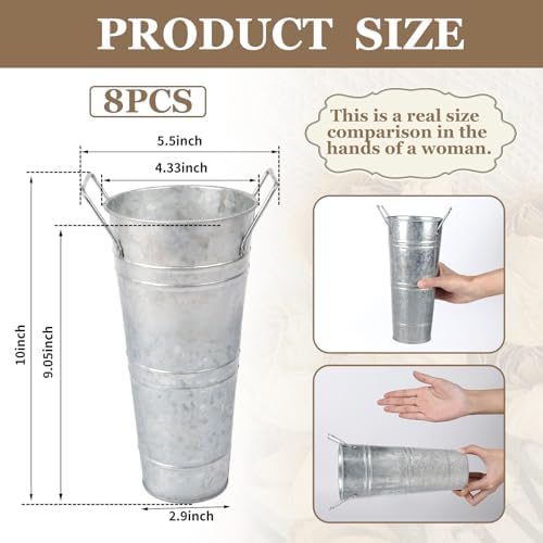 8pcs 10inch Galvanized Flower Bucket Set