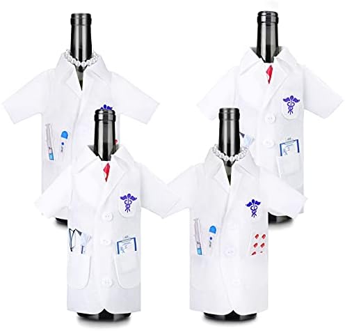 Geiserailie 4 Pcs White Coat Wine Cover Bag with Necklace Tie Shape