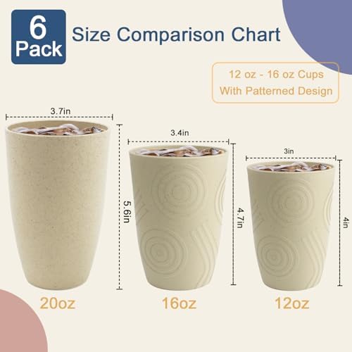 BUSOKIP Wheat Straw Cups 6 Pack 16 Oz Reusable