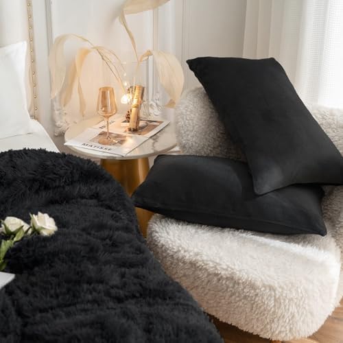 CHOSHOME Plush Shaggy Duvet Cover Twin 3PCS Set Black