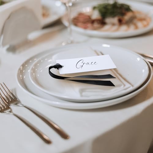 50 Pcs Black Place Cards with Satin Ribbons for Wedding Banquet