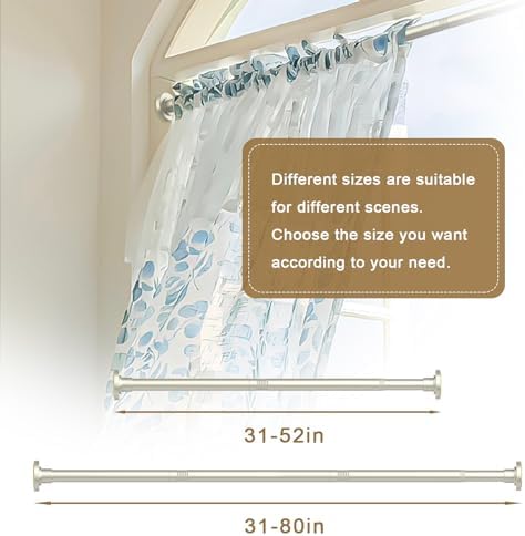 Adjustable Brushed Nickel Shower Curtain Rods - 31-80 Inch No Drilling Spring Tension