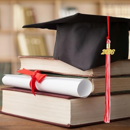 2026 Red White Graduation Tassel with Golden Charm