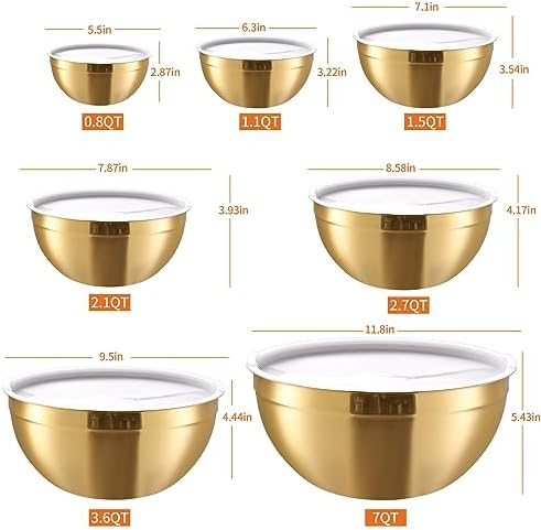 Gold Mixing Bowls With Airtight Lids 7 Piece Set