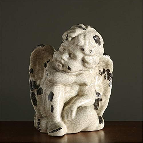 Handmade Ceramic Angel Statue with Wing Baby Boy Decor