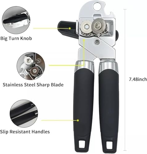 Manual Can Opener with Smooth Edge Blade and Bottle Opener Black 1