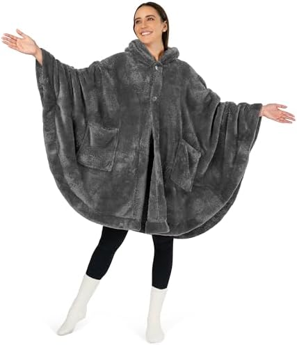PAVILIA Dark Gray Hooded Blanket Poncho for Women