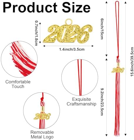 2026 Red White Graduation Tassel with Golden Charm