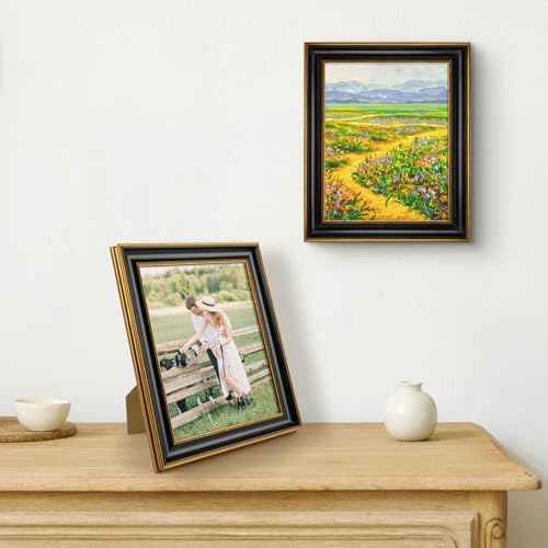 Golden State Art 8x10 Black Picture Frame With Gold Trim