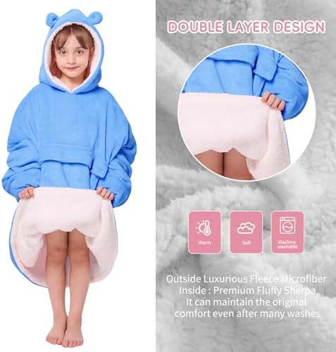 Yescool Wearable Blanket Hoodie Kids Sky Blue One Size