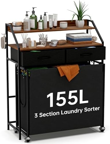 2 Tier Laundry Sorter with 3 Sections and Wheels