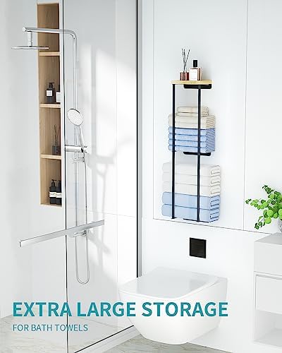 Anfeichen 2 Tier Towel Rack with Wood Shelf Black