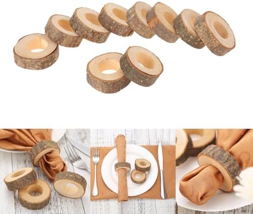 Yuudar Rustic Wooden Napkin Rings Set of 10
