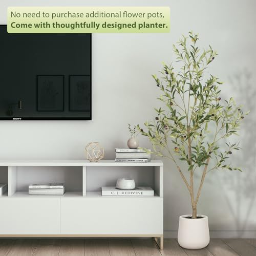 VIVATREES Olive Tree Artificial Indoor 6FT with White Planter