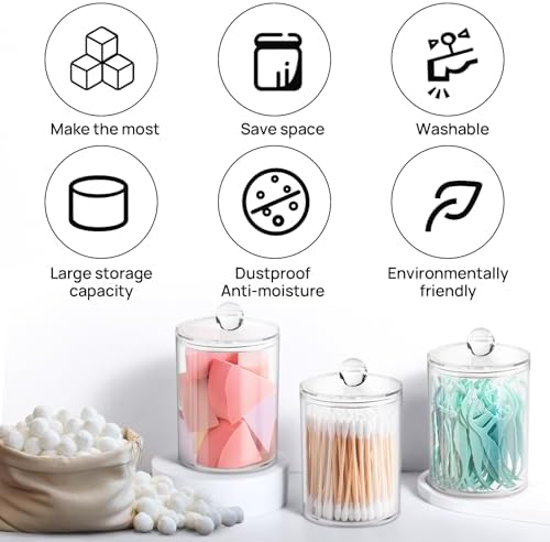 2 Pack Qtip Holder - Clear Storage Jars for Bathroom and Vanity