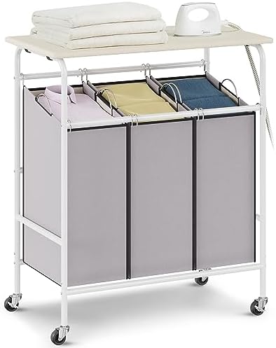 VEVOR 3-Section Laundry Sorter Cart with Ironing Board