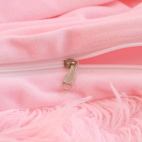 Fluffy Pink Duvet Cover Twin Set with Furry Pillow Cases