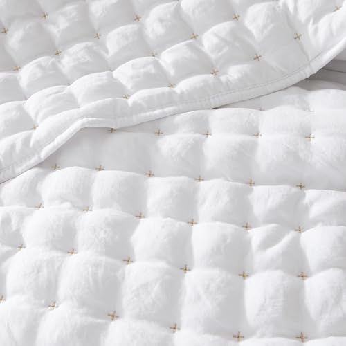 WDCOZY White Queen Quilt Bedding Set with Pillow Shams