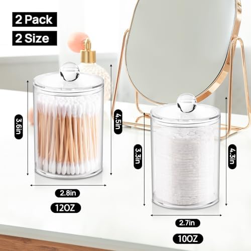 2 Pack Qtip Holder - Clear Storage Jars for Bathroom and Vanity