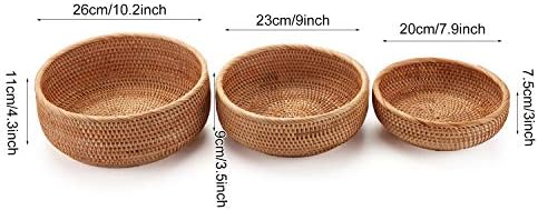 DECRAFTS Round Rattan Fruit Baskets Stackable Set of 3