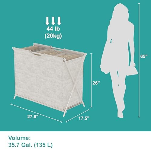 Vasicar 3 Section Laundry Sorter Basket Hamper Organizer