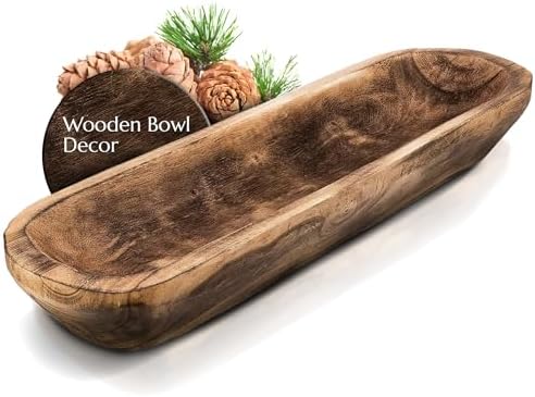 FANDOS Wooden Decor Dough Bowl 17 Inch Hand Carved Paulownia
