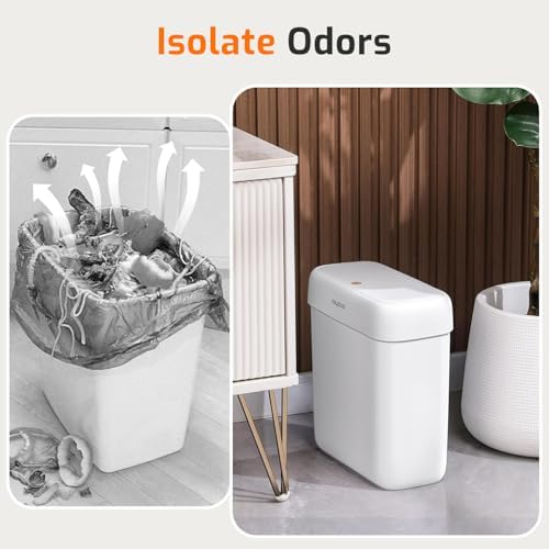 MOPALL Small Bathroom Trash Can with Lid 26 Gallons White