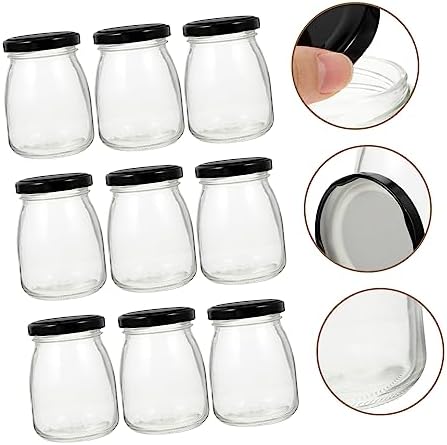 STOBAZA 10pcs Glass Yogurt Bottles with Lids