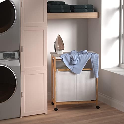 ClosetMaid Bamboo Laundry Hamper Cart with Ironing Board