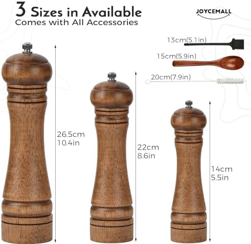 10 Inch Wood Salt and Pepper Grinder Set with 6 Pieces
