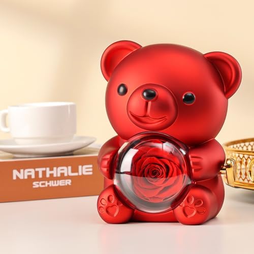 Cute Teddy Bear with Preserved Rose - Romantic Gift
