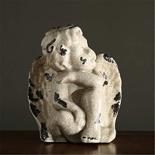 Handmade Ceramic Angel Statue with Wing Baby Boy Decor