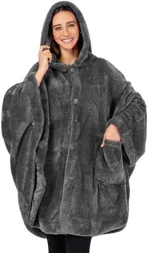 PAVILIA Dark Gray Hooded Blanket Poncho for Women