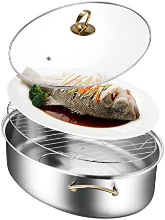 SVRITE Stainless Steel Fish Steamer Oval Pasta Pot Braiser