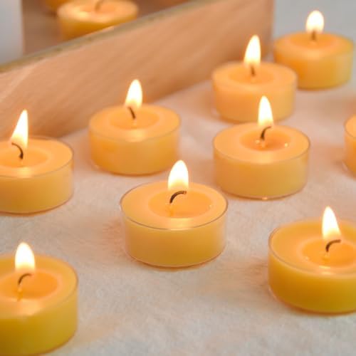 Natural Yellow Beeswax Tea Light Candles 12pcs Organic Scented Clean Burning