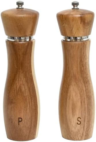 Acacia Wood Salt and Pepper Mill Set with Adjustable Spindles