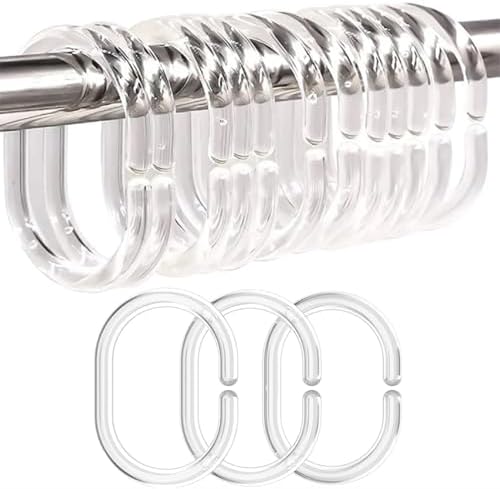 24 PCS Clear Plastic Shower Curtain Rings Hooks Hangers Rod Mount
