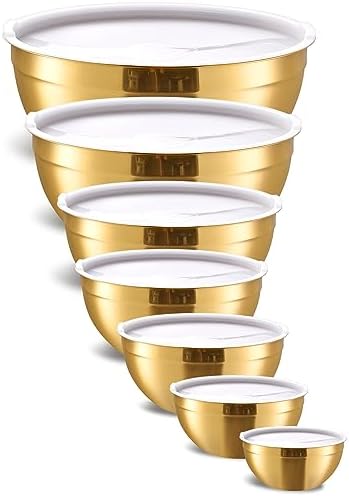 Gold Mixing Bowls With Airtight Lids 7 Piece Set
